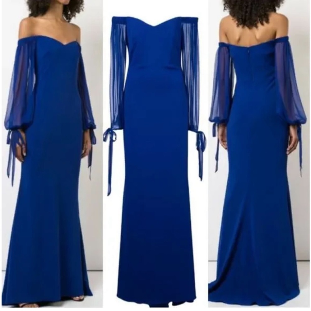 Badgley Mischka Royal Blue Off-Shoulder Balloon Sleeve Gown